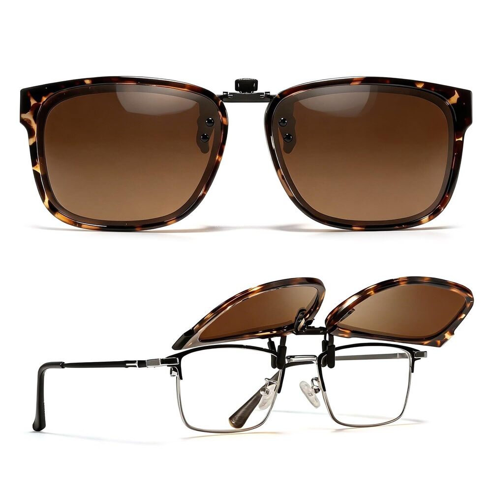 Polarized Clip-On Sunglasses for Eyeglasses, Unisex Classic Rectangle